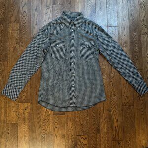 Wrangler Men’s Western Pearl Snap Shirt Medium Black White Plaid Long Sleeve